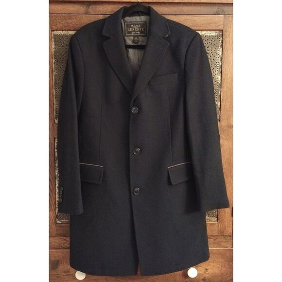 JOS A BANK RESERVE TOPCOAT, Size 38 Short, Navy Blue w/ Brown Trim NWOT - Picture 3 of 13